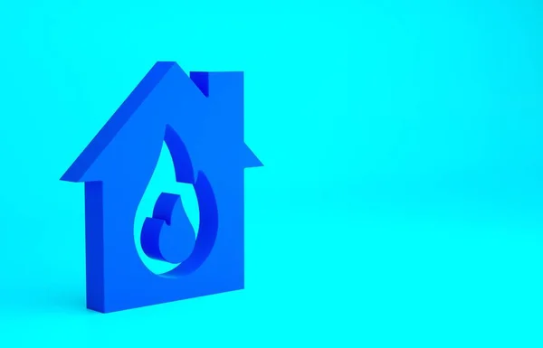 Blue Fire in burning house icon isolated on blue background. Minimalism concept. 3d illustration 3D render — Φωτογραφία Αρχείου