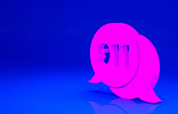 Telefono rosa con l'icona 911 chiamata di emergenza isolato su sfondo blu. Polizia, ambulanza, vigili del fuoco, chiamata, telefono. Concetto minimalista. Illustrazione 3d rendering 3D — Foto Stock