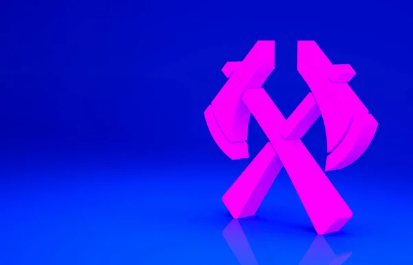 Ροζ εικόνα πέλεκυ πυροσβέστη απομονώνονται σε μπλε φόντο. Πυροσβεστικό τσεκούρι Μινιμαλιστική έννοια. 3d απεικόνιση 3D καθιστούν — Φωτογραφία Αρχείου