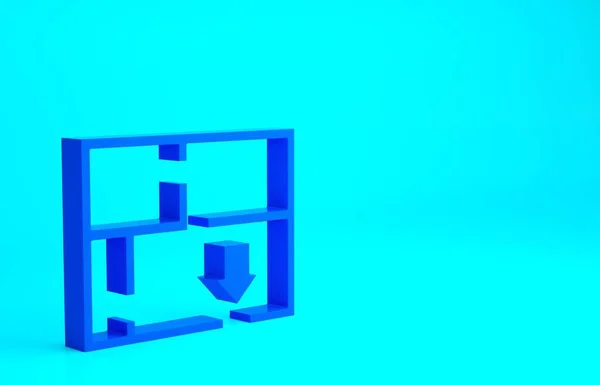 青の背景に隔離された青の避難計画アイコン。脱出計画を立て。最小限の概念。3Dイラスト3Dレンダリング — ストック写真