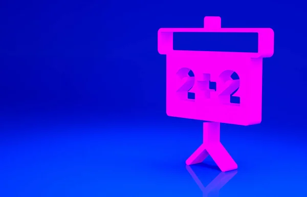 Піктограма рожевої дошки ізольована на синьому фоні. Шкільний знак дошки. Концепція мінімалізму. 3D ілюстрація 3D рендеринга — стокове фото