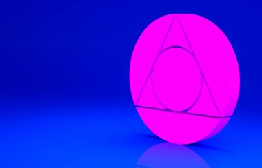 Pembe Üçgen matematik ikonu mavi arkaplanda izole edilmiş. Minimalizm kavramı. 3d illüstrasyon 3B canlandırma