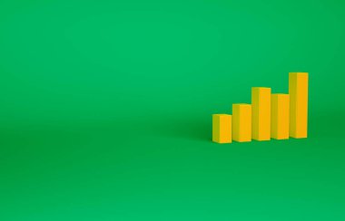 Turuncu Grafik, çizelge, grafik, diyagram, bilgi, turta grafik simgesi yeşil arkaplanda izole. Minimalizm kavramı. 3d illüstrasyon 3B canlandırma