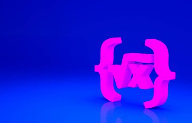 Mavi arkaplanda izole edilmiş x sembolünün pembe kare kökü. Matematiksel ifade. Minimalizm kavramı. 3d illüstrasyon 3B canlandırma