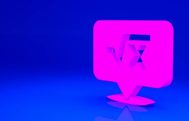 Mavi arkaplanda izole edilmiş x sembolünün pembe kare kökü. Matematiksel ifade. Minimalizm kavramı. 3d illüstrasyon 3B canlandırma