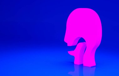 Mavi arka planda pembe boğaz ikonu var. Boğaz ağrısı. Grip, grip, grip, anjin. Sağlık ve sağlık hizmetleri. Minimalizm kavramı. 3d illüstrasyon 3B canlandırma