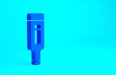 Tıbbi muayene ikonu için mavi tıbbi termometre mavi arka planda izole edildi. Minimalizm kavramı. 3d illüstrasyon 3B canlandırma