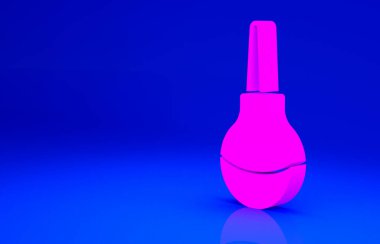 Pembe Enema simgesi mavi arkaplanda izole edildi. Plastik uçlu bir düşman. Tıbbi armut. Minimalizm kavramı. 3d illüstrasyon 3B canlandırma