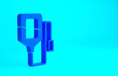 Mavi serum torbası ikonu mavi arkaplanda izole edildi. Kan torbası. Kan bağışı konsepti. Tedavi ve terapi kavramı, kemoterapi. Minimalizm kavramı. 3d illüstrasyon 3B canlandırma