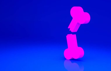 Mavi arka planda izole edilmiş pembe insan kırık kemik ikonu. Minimalizm kavramı. 3d illüstrasyon 3B canlandırma