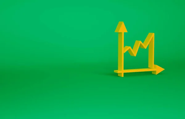 Grafico arancione, programma, grafico, diagramma, infografica, icona grafico a torta isolato su sfondo verde. Concetto minimalista. Illustrazione 3d rendering 3D — Foto Stock