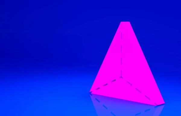 Pinkfarbenes geometrisches Tetraeder-Symbol auf blauem Hintergrund. Abstrakte Form. Geometrisches Ornament. Minimalismus-Konzept. 3D Illustration 3D Renderer — Stockfoto