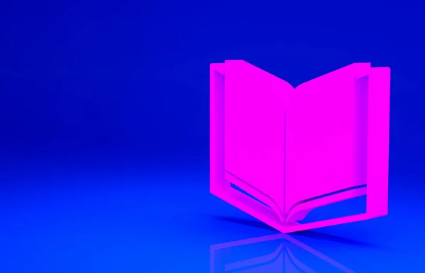 Ícone de livro aberto rosa isolado no fundo azul. Conceito de minimalismo. 3D ilustração 3D render — Fotografia de Stock