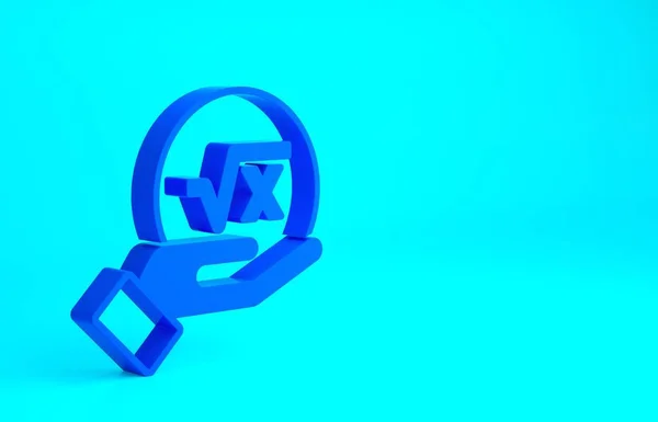 Blue Square root of x glyph icon isolated on blue background. Mathematical expression. Minimalism concept. 3d illustration 3D render — Stock Photo, Image