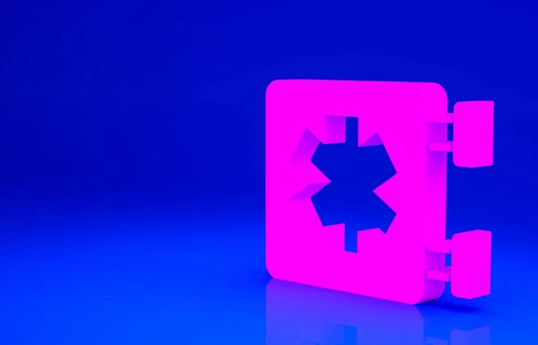 Símbolo médico rosa del icono Emergencia - Estrella de la Vida aislado sobre fondo azul. Concepto minimalista. 3D ilustración 3D render —  Fotos de Stock