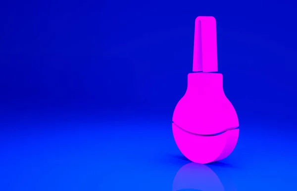 Ikona Pink Enema izolované na modrém pozadí. Enema s plastovým hrotem. Lékařská hruška. Minimalismus. 3D ilustrace 3D vykreslení — Stock fotografie