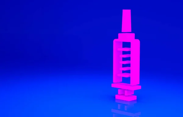 Roze spuit pictogram geïsoleerd op blauwe achtergrond. Spuit voor vaccin, vaccinatie, injectie, griepprik. Medische apparatuur. Minimalisme concept. 3d illustratie 3D renderen — Stockfoto