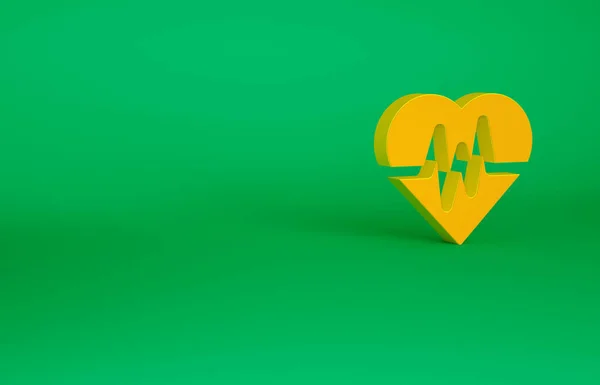 Orange Heart rate icon isolated on green background. Heartbeat sign. Heart pulse icon. Cardiogram icon. Minimalism concept. 3d illustration 3D render