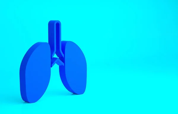 青色の背景に隔離された青い肺のアイコン。最小限の概念。3Dイラスト3Dレンダリング — ストック写真