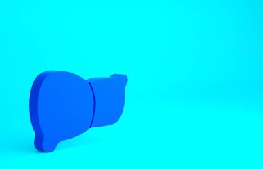 Mavi insan organının karaciğer simgesi mavi arkaplanda izole edilmiş. Minimalizm kavramı. 3d illüstrasyon 3B canlandırma