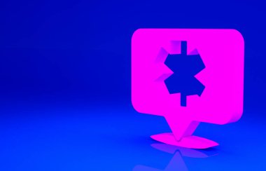 Pembe Tıbbi Acil Durum sembolü - Yaşam Yıldızı simgesi mavi arkaplanda izole edildi. Minimalizm kavramı. 3d illüstrasyon 3B canlandırma