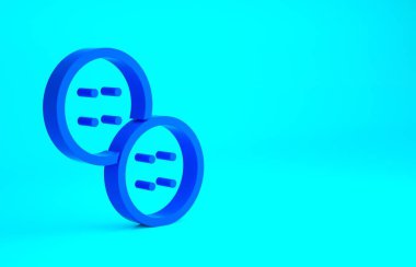 Mavi arkaplanda elbise ikonu için mavi dikiş düğmesi izole edildi. Giysi düğmesi. Minimalizm kavramı. 3d illüstrasyon 3B canlandırma