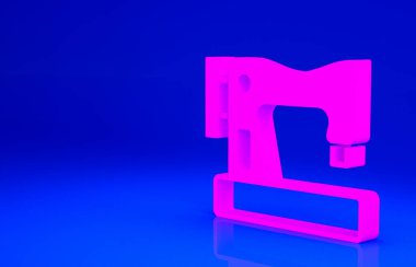 Mavi arkaplanda izole edilmiş pembe dikiş makinesi simgesi. Minimalizm kavramı. 3d illüstrasyon 3B canlandırma