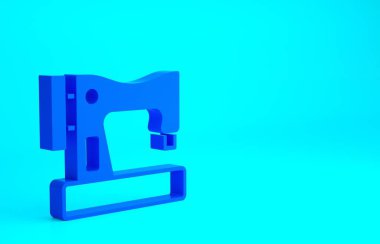 Mavi dikiş makinesi simgesi mavi arkaplanda izole edildi. Minimalizm kavramı. 3d illüstrasyon 3B canlandırma