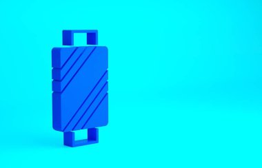 Mavi arkaplanda mavi dikiş ipliği izole edilmiş. İplik makarası. İplik kutusu. Minimalizm kavramı. 3d illüstrasyon 3B canlandırma