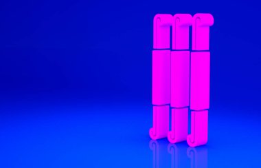 Mavi arka planda pembe örgü kancası ikonu izole edildi. Örgü kancası. Minimalizm kavramı. 3d illüstrasyon 3B canlandırma