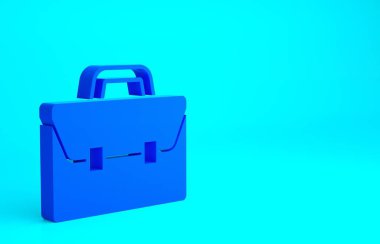 Mavi Evrak Çantası simgesi mavi arkaplanda izole edildi. İş ilanı. İş portföyü. Minimalizm kavramı. 3d illüstrasyon 3B canlandırma