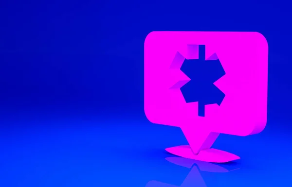 Pink Medical symbol of the Emergency - Star of Life icon isolated on blue background. Minimalism concept. 3d illustration 3D render