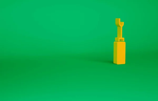 橙色披肩工具,木制手柄图标隔离在绿色背景上.工作设备裁剪行业.最低纲领的概念。3D渲染3D插图 — 图库照片