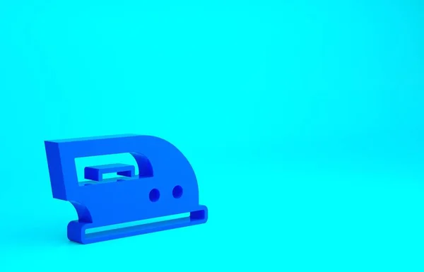 Синий электрический железный значок изолирован на синем фоне. Паровой утюг. Концепция минимализма. 3D-рендеринг — стоковое фото