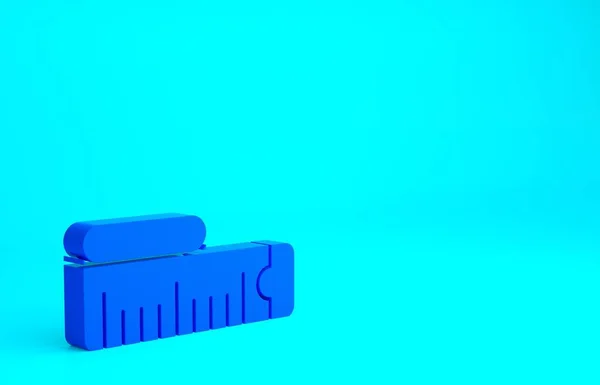 Icono de cinta métrica azul aislado sobre fondo azul. Cinta métrica. Concepto minimalista. 3D ilustración 3D render — Foto de Stock