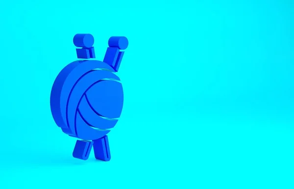 Blue Yarn ball with knitting needles icon isolated on blue background. Label for hand made, knitting or tailor shop. Minimalism concept. 3d illustration 3D render — Stock Photo, Image