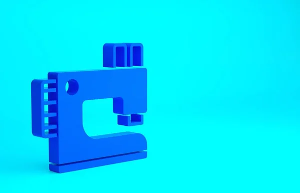 Blaues Nähmaschinensymbol isoliert auf blauem Hintergrund. Minimalismus-Konzept. 3D Illustration 3D Renderer — Stockfoto