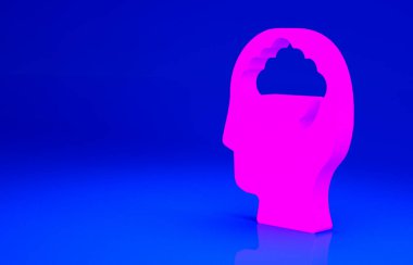 Mavi arka planda izole edilmiş pembe insan beyni ikonu. Minimalizm kavramı. 3d illüstrasyon 3B canlandırma