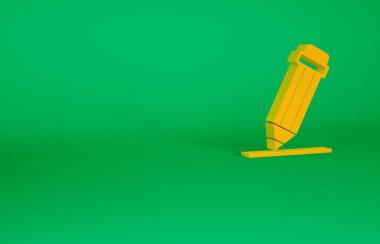 Yeşil arkaplanda silgi simgesine sahip turuncu kalem. Çizim ve eğitim araçları. Okul sembolü. Minimalizm kavramı. 3d illüstrasyon 3B canlandırma