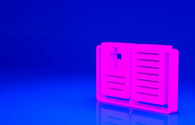Pembe kutsal kitap ikonu mavi arka planda izole edilmiş. Minimalizm kavramı. 3d illüstrasyon 3B canlandırma