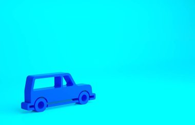 Mavi cenaze arabası ikonu mavi arka planda izole edildi. Minimalizm kavramı. 3d illüstrasyon 3B canlandırma