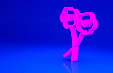 Mavi arkaplanda Pembe Çiçek simgesi izole edildi. Minimalizm kavramı. 3d illüstrasyon 3B canlandırma