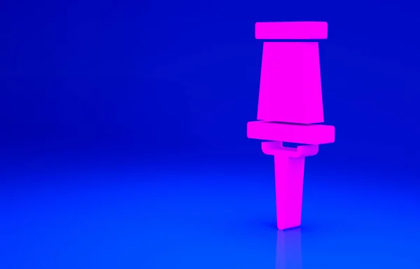 핑크 푸시핀 아이콘은 파란색 배경에 분리되어 있습니다. 팀 발크 사인이요. 미니멀리즘의 개념입니다. 3d 삽화 3D 렌더링 — 스톡 사진