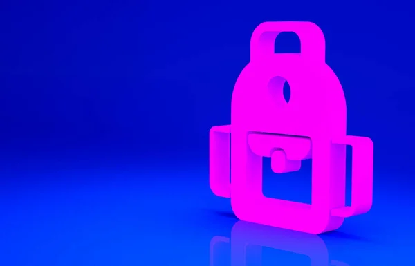 Icono de la mochila Pink School aislado sobre fondo azul. Concepto minimalista. 3D ilustración 3D render —  Fotos de Stock