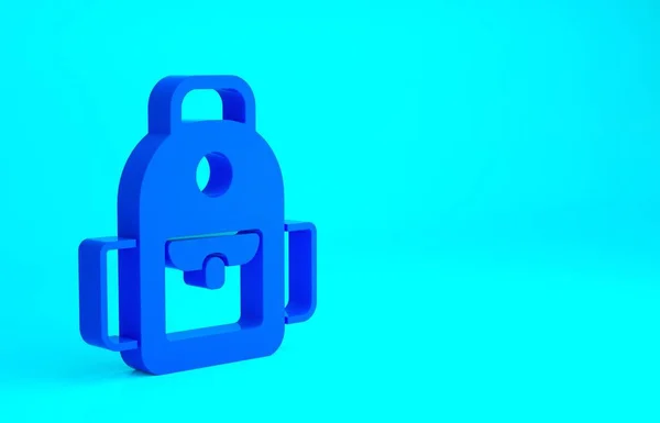 Blue School backpack icon isolated on blue background. Minimalism concept. 3d illustration 3D render — Stock Photo, Image