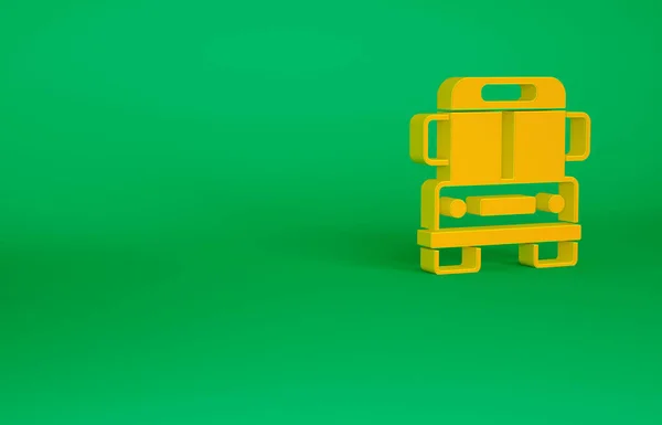 Πορτοκαλί σχολείο λεωφορείο εικονίδιο απομονώνονται σε πράσινο φόντο. Σύμβολο δημόσιων συγκοινωνιών. Μινιμαλιστική έννοια. 3d απεικόνιση 3D καθιστούν — Φωτογραφία Αρχείου