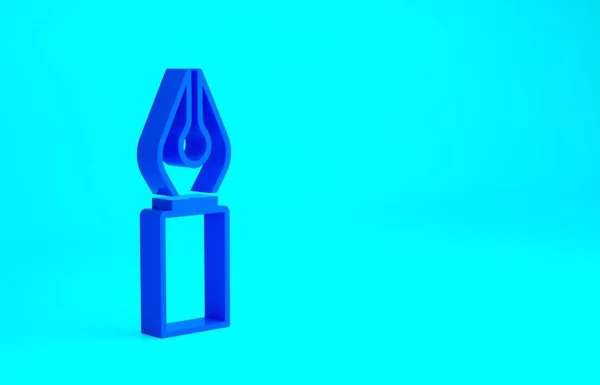 Blue Fountain pen nib icon isolated on blue background. Pen tool sign. Minimalism concept. 3d illustration 3D render — Stock Photo, Image