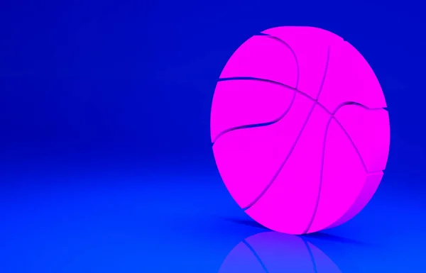 Icono de pelota de baloncesto rosa aislado sobre fondo azul. Símbolo deportivo. Concepto minimalista. 3D ilustración 3D render — Foto de Stock