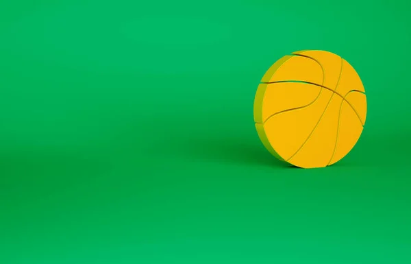 Icono de pelota de baloncesto naranja aislado sobre fondo verde. Símbolo deportivo. Concepto minimalista. 3D ilustración 3D render — Foto de Stock