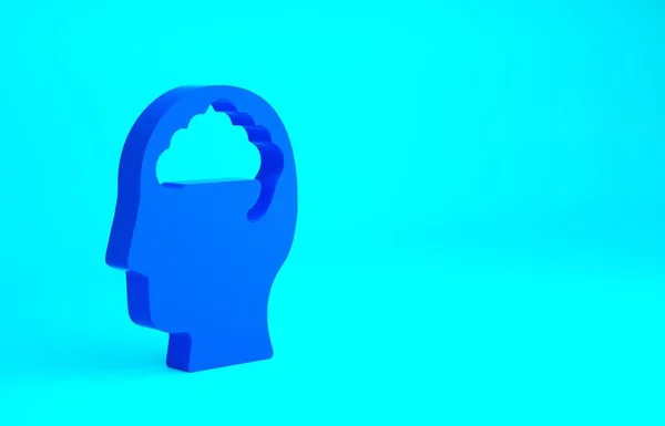 青い背景に人間の脳のアイコンが隔離されています。最小限の概念。3Dイラスト3Dレンダリング — ストック写真